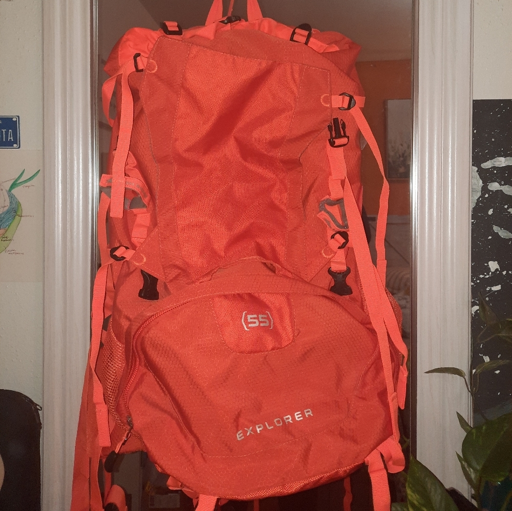 55 lb adjustable florescent orange High Sierra hiking pack